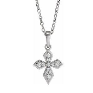 14K White Gold .06 CTW Diamond Petite Cross Necklace, 16-18 Inch